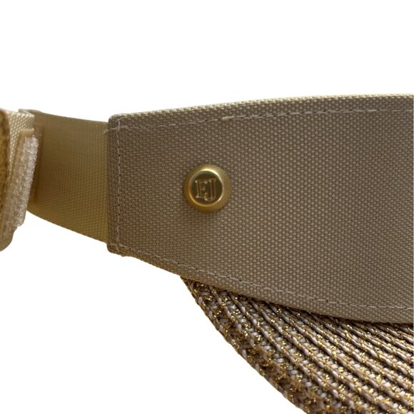 Eric Javits Beige Squishee Visor Hat With Adjustable Strap & Gold Button Detail - Picture 10 of 11
